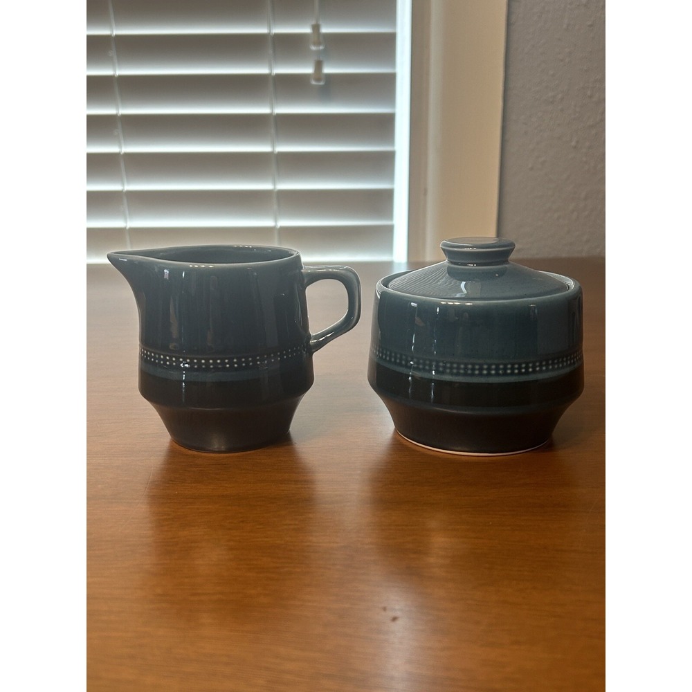 Vintage FUJI Barbados Turquoise Blue Sugar Bowl & Creamer Set JAPAN 2079